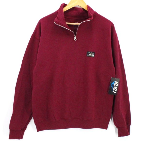 Lakai Sweater Mens Red Pullover Quarter Zip Long Sleeve Cotton Size Medium M NWT - Picture 1 of 10